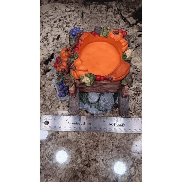 Fall Candle Holder Pumpkins Grapes Squash Home Decor In Wheelbarrow Cart - Picture 8 of 16